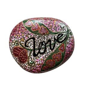 Mandala Painted Stone Handmade painted rock Art Collection Red and Black love